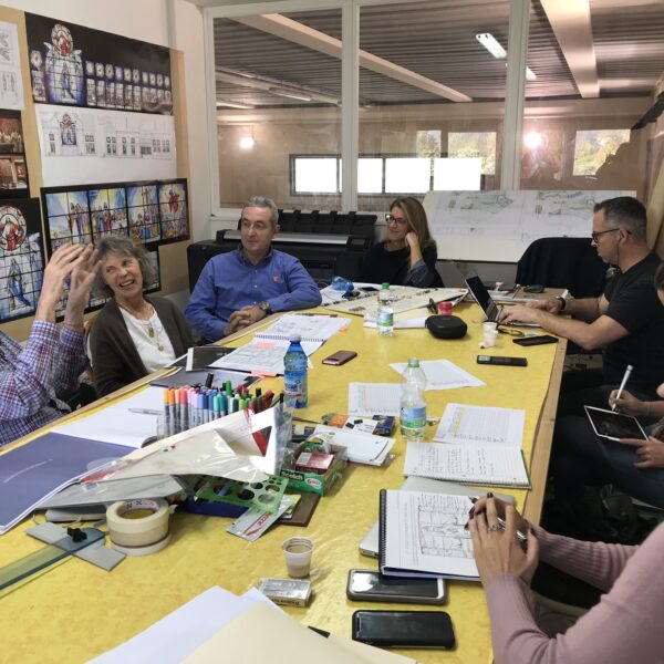 Mosaic studio Meeting with clients in Italy